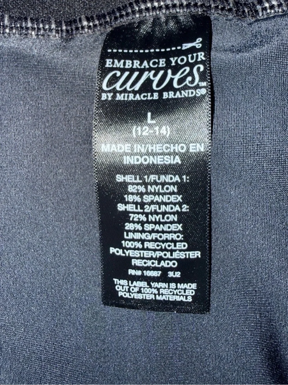 Embrace your curves by Miracle Brands Black Ruched One-Piece Swimsuit large